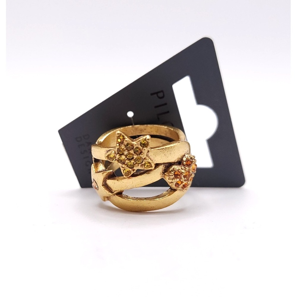 Pilgrim Swarovski Crystal Star Heart Ring Gold Tone Size 6.25 NWT